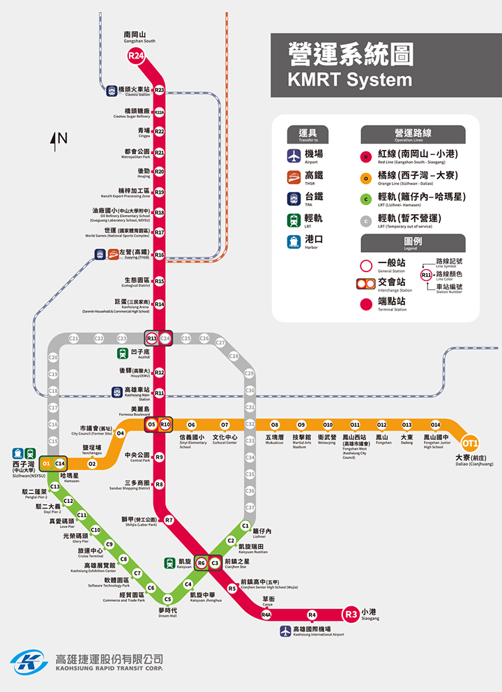 高雄MRTの路線図